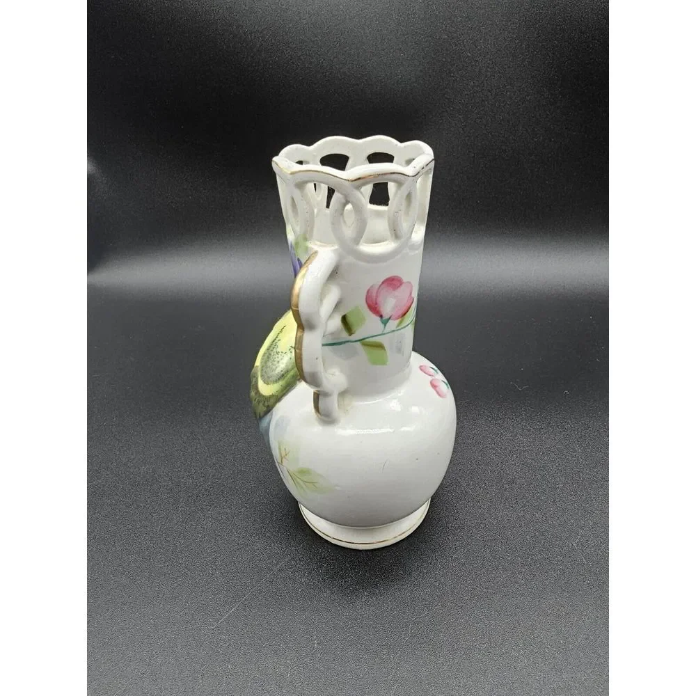 Vintage‎ Porcelain Pheasant Floral Made In Occupied Japan Double Handle Vase